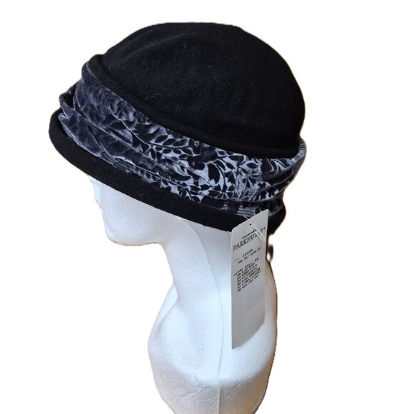 VTG Parkhurst Canada Wool Cloche Hat Black Smokestone Velvet Band Diana Style - Picture 4 of 9